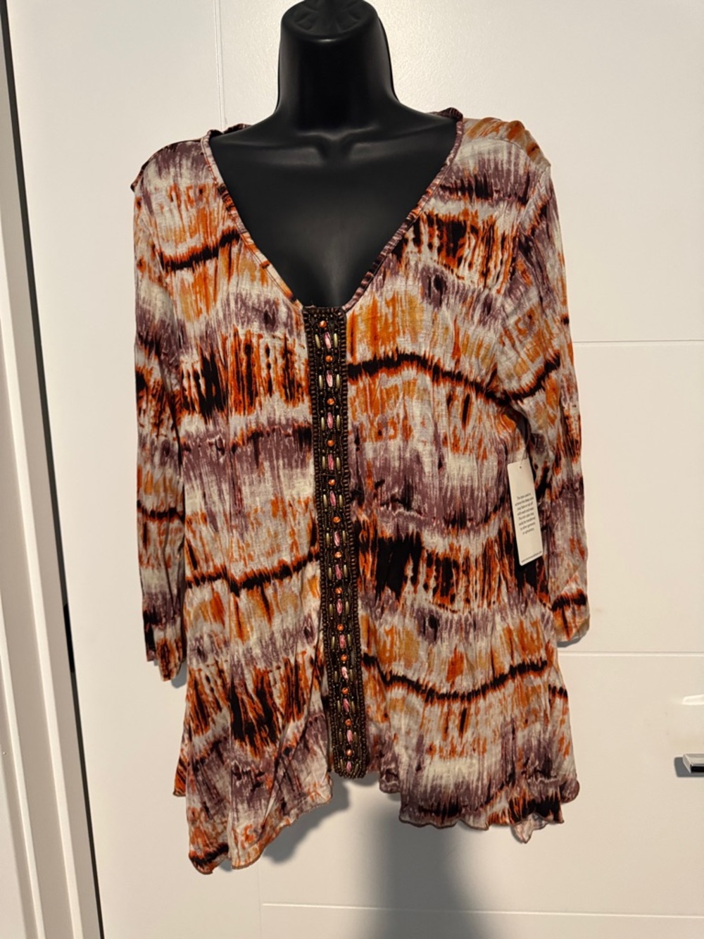 Monroe & Main Orange, Brown & Cream Patterned Women's Top